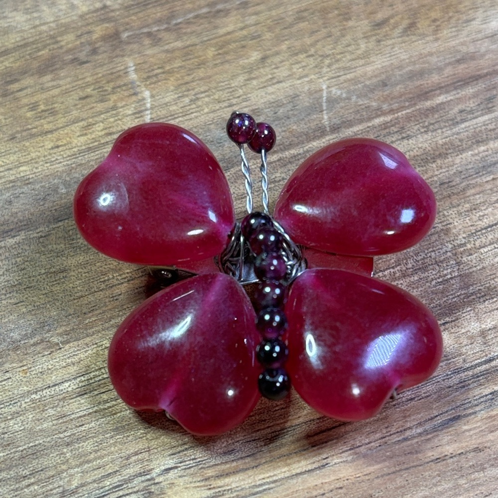 Nakamol Red Glass Butterfly Brooch